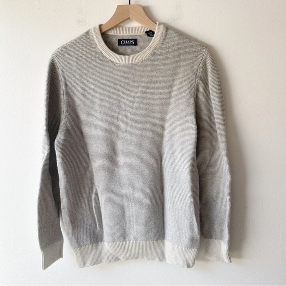 chaps gray and white crew neck sweater